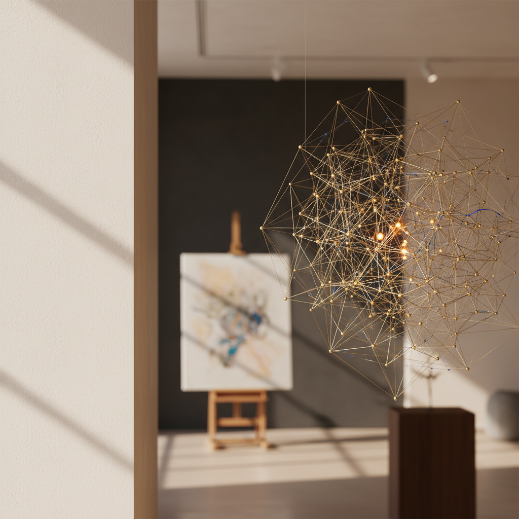 Abstract data visualisation showing six interconnected nodes representing intangible asset categories created by AI investment